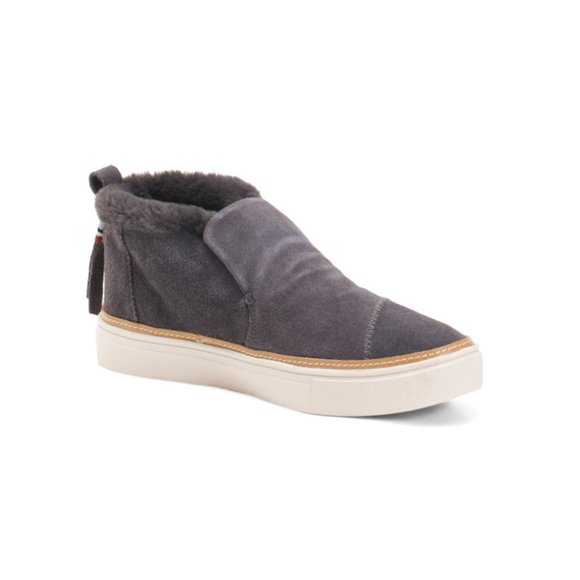 TOMS Dark Grey Paxton Suede And Faux Fur Lined Mid Sneakers